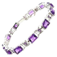 Modernist Natural Amethyst Gemstone Tennis Bracelet in Sterling Silver for Mom