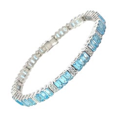 16,95 Quilates Topacio Azul Declaración Pulsera de Tenis de Plata para Regalo de Compromiso