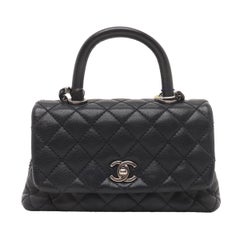 Chanel Coco Handle Small Navy Caviar Leather Silver Hardware