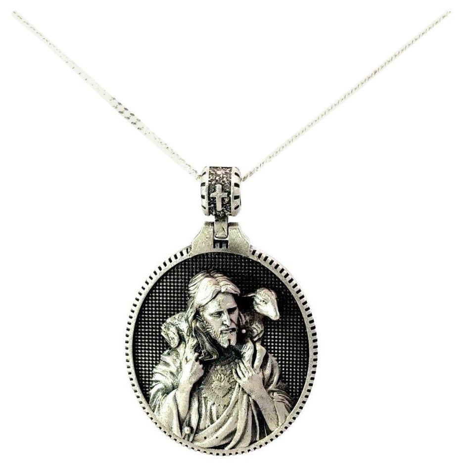 Jesus and Lamb Shepherd Catholic Medal Pendant Jewelry in 925 Sterling Silver