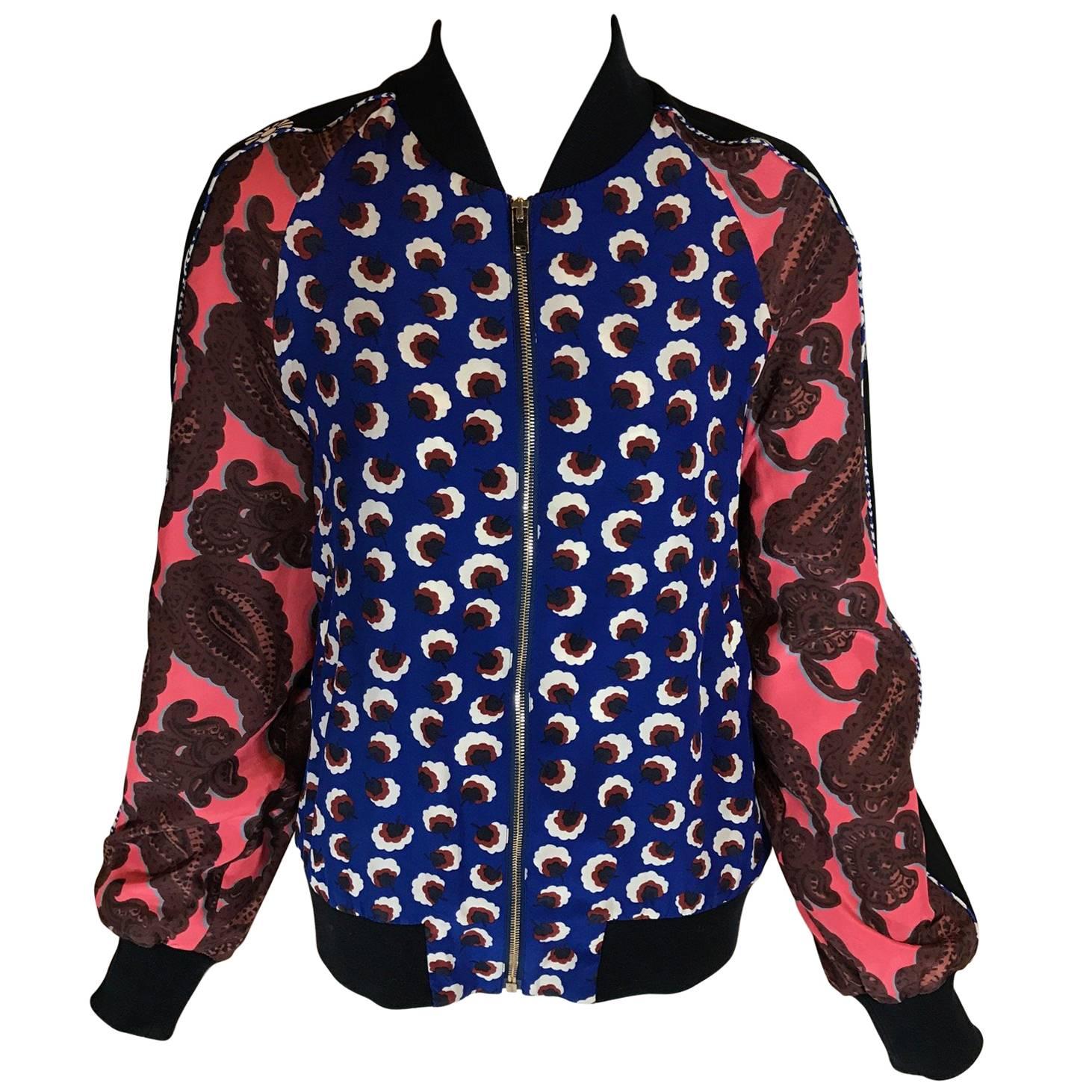 Stella McCartney Floral Print Silk Bomber Jacket   For Sale