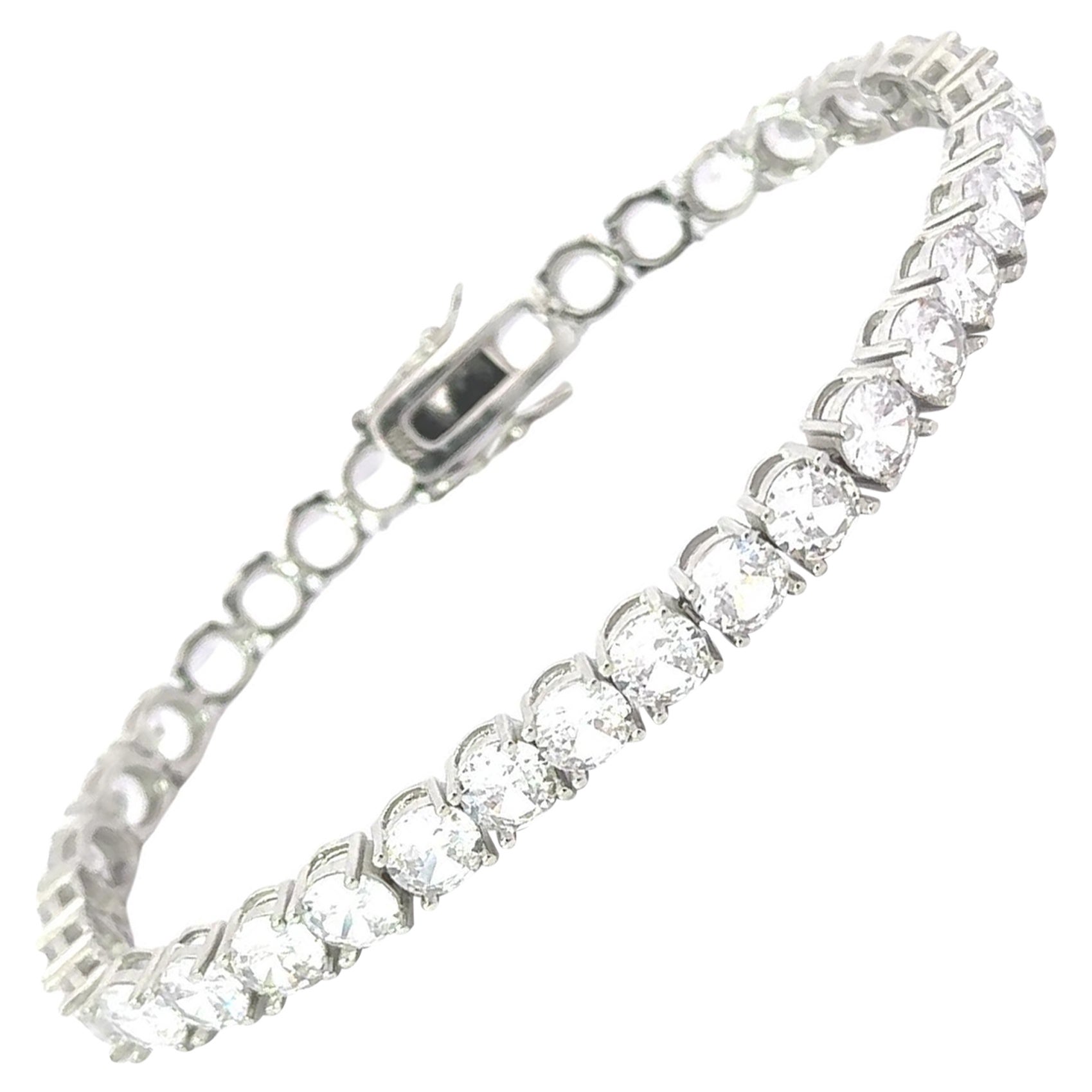 925 Sterling Silber Zacken Runde Form Strass Tennisarmband für Mutterschaft Geschenk im Angebot