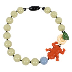 Angela Caputi Almond and Red Resin Frog Choker Necklace