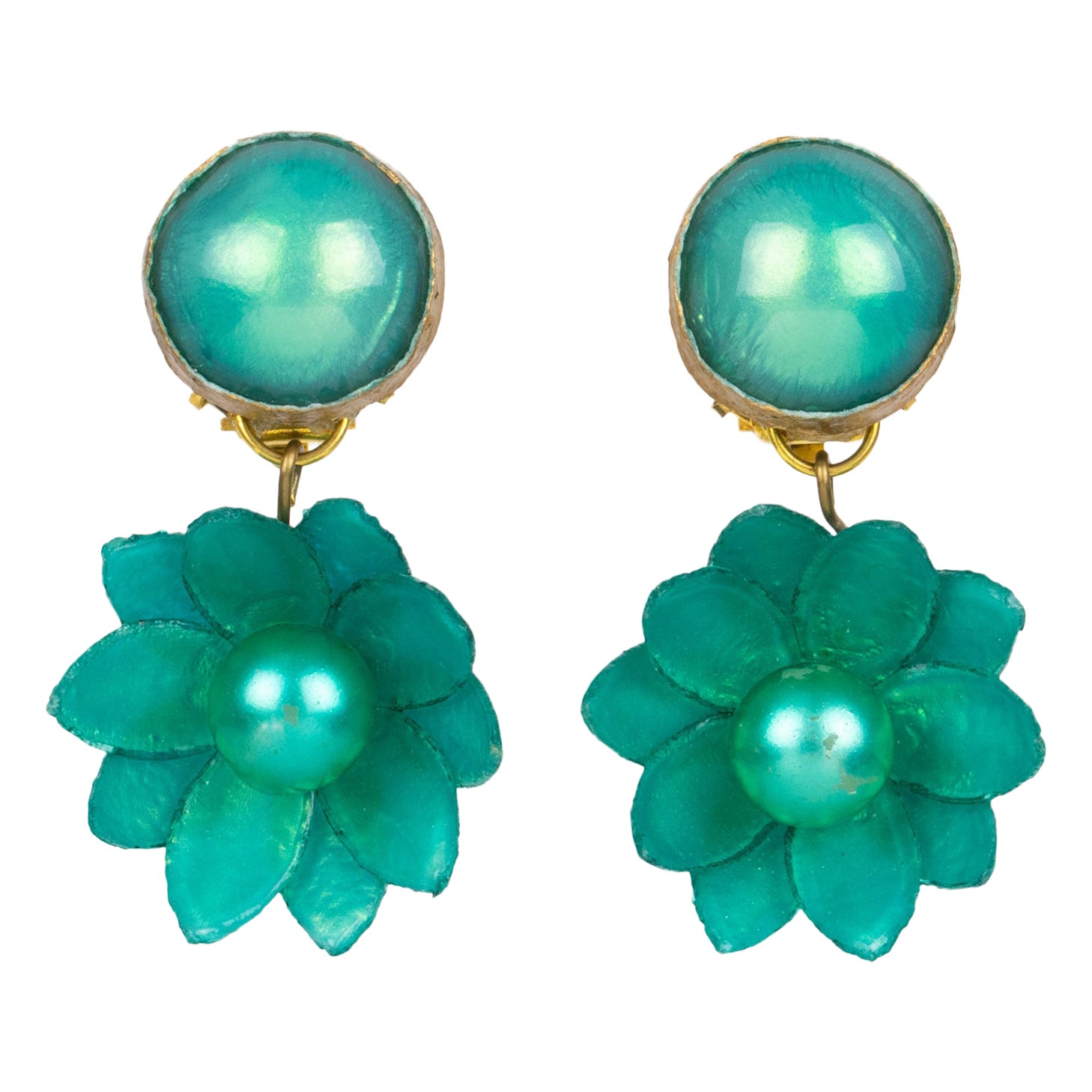 Francoise Montague Earrings Turquoise Green Flowers For Sale