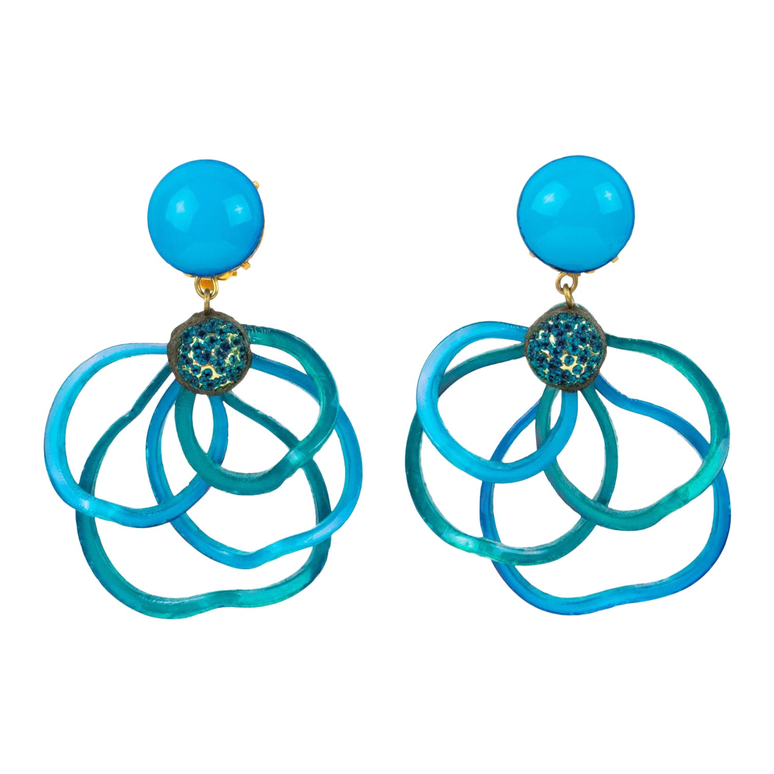 Cilea Paris Turquoise Resin Dangle Clip Earrings For Sale