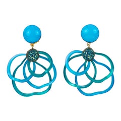 Cilea Paris Turquoise Resin Dangle Clip Earrings