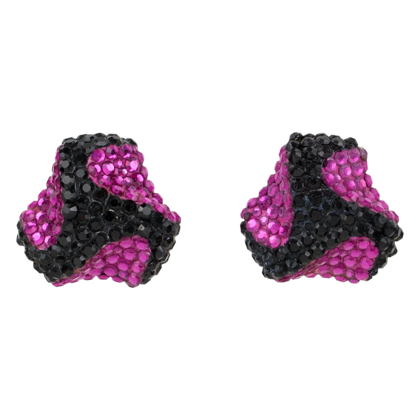 A Richard Kerr - Boucles d'oreilles à clip ornées de bijoux - Noir et fuchsia en vente