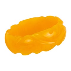 Bakelite Bracelet Carved Bangle Yellow Marigold Marble