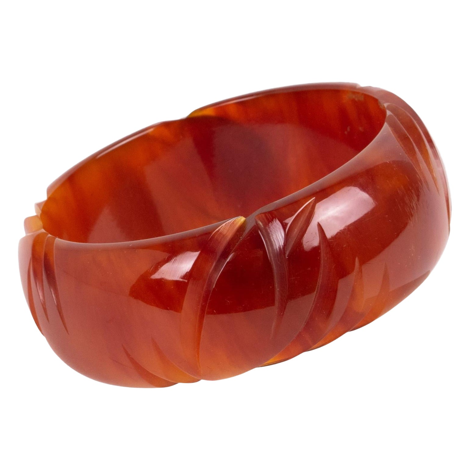 Bracelet jonc sculpté bakélite Caramel Amber Marbre