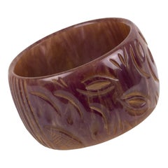 Pulsera brazalete de baquelita en polvo de estrellas morado con talla