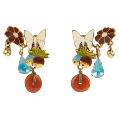 Zoe Coste Paris Floral Enamel Clip Earrings with Butterfly