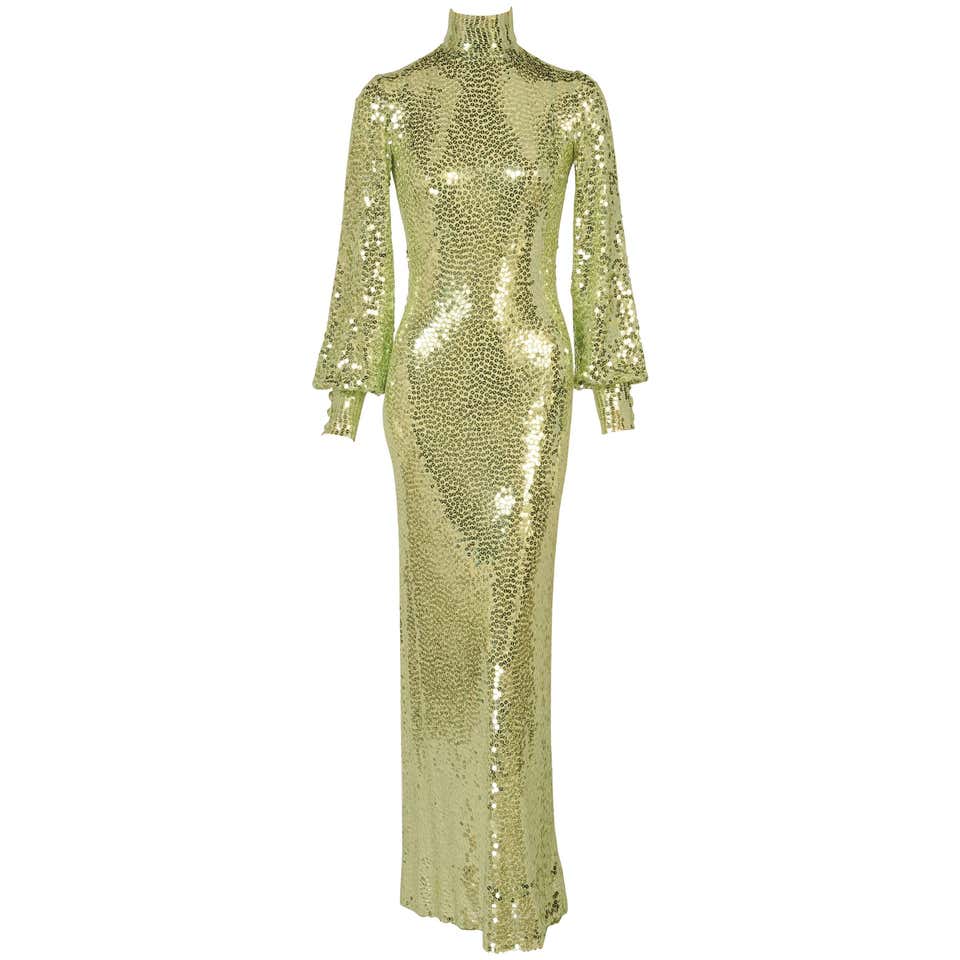 Norman Norell Iconic Mermaid Gown Sparkling Green Sequins on Silk 1960s ...