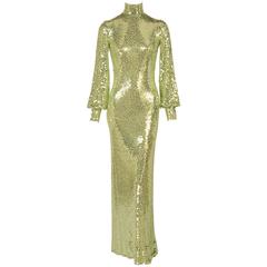 Norman Norell Iconic Mermaid Gown Sparkling Green Sequins on Silk 1960s-1970s 