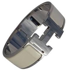 Hermes Clic Clac H Enamel Bracelet Craie Chalk PHW Large GM 3