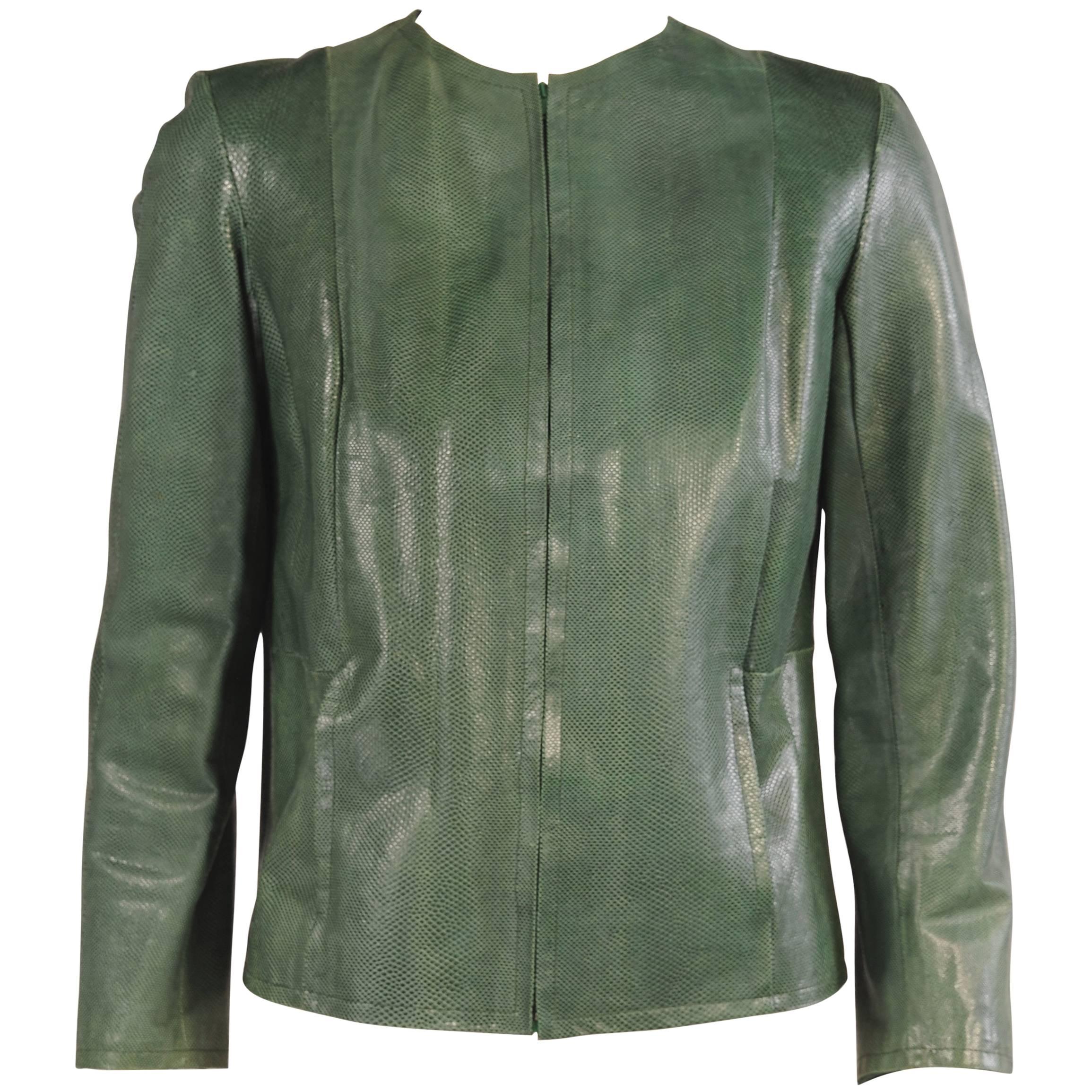 1970's Halston Deep Green Karung Snakeskin Jacket