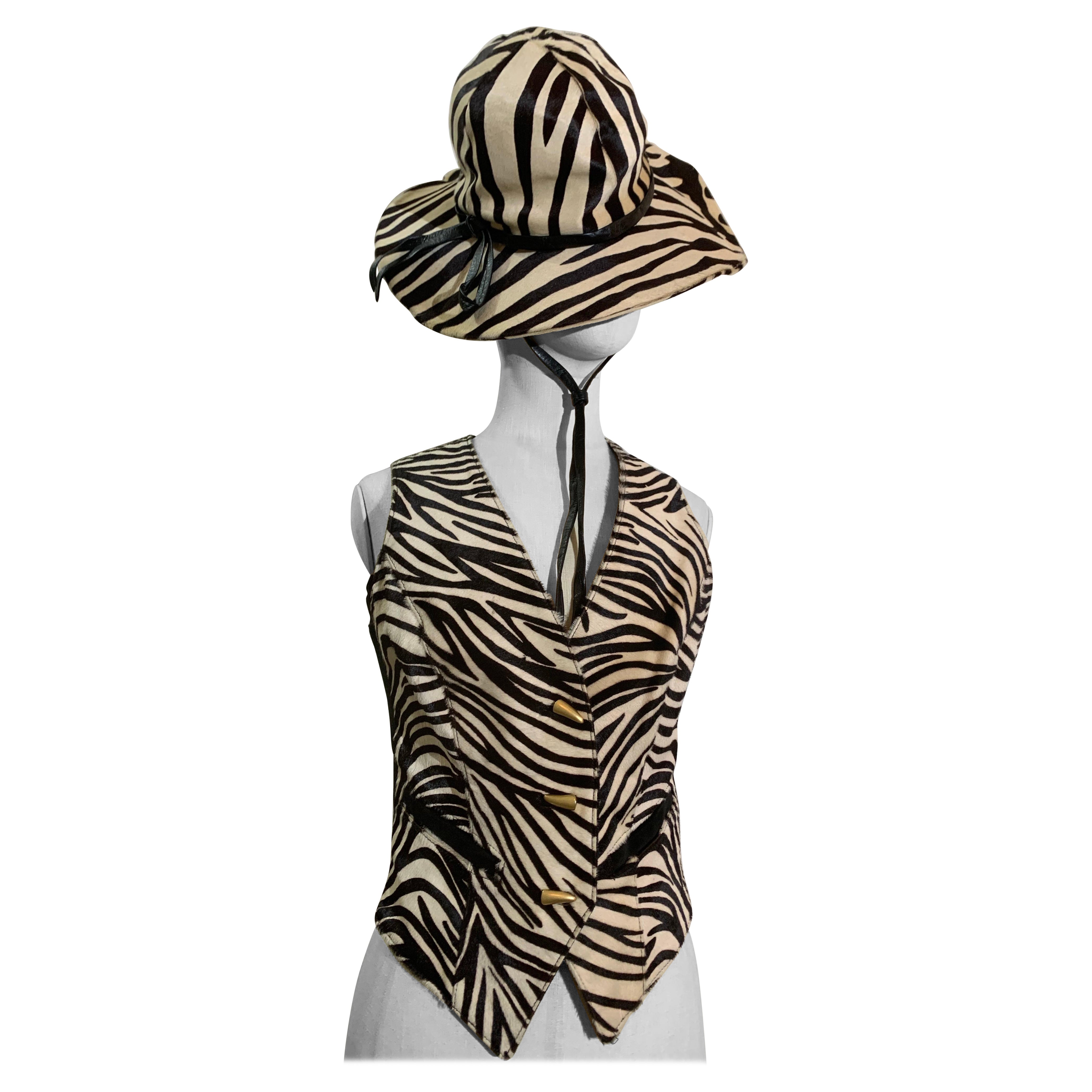 Ensemble Outrageous Zebra Stenciled Calf Skin Vest & 1960s Large Brim Hat Ensemble