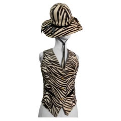 Ensemble Outrageous Zebra Stenciled Calf Skin Vest & 1960s Large Brim Hat Ensemble