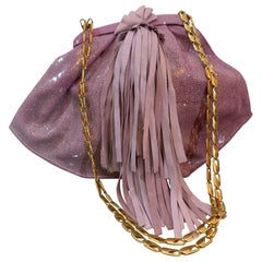 1990 Ares - Paris Lavender Genuine Shagreen Borsa a tracolla con frangia in pelle