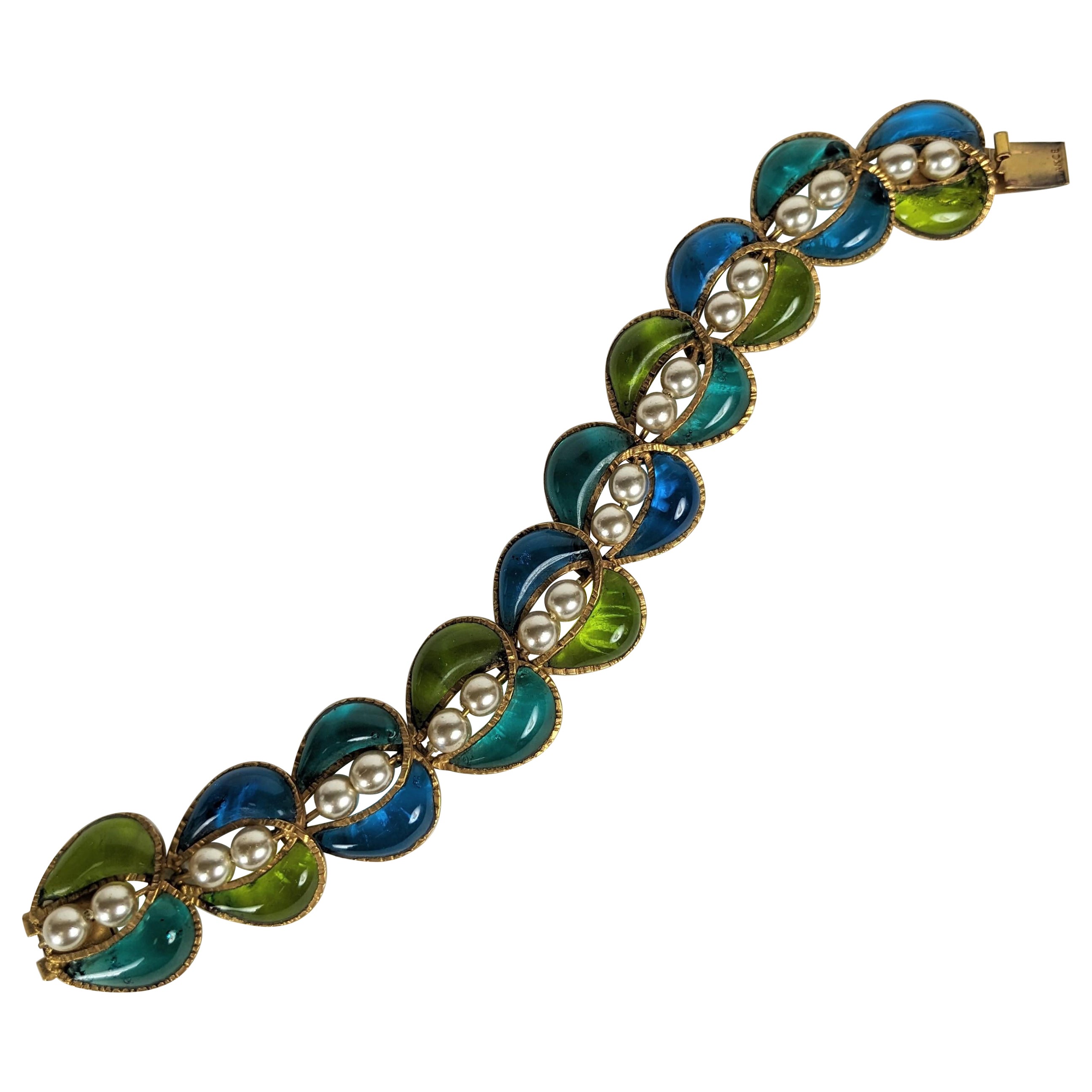 Unusual Maison Gripoix Leaf and Faux Pearl Bracelet For Sale
