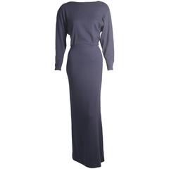1970's Navy Blue Cashmere Bare Back Evening Dress attributed to Halston 9