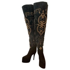 Maison Massaro - Paris Bespoke Thigh-High Black Suede Embroidered High-Heel Boot