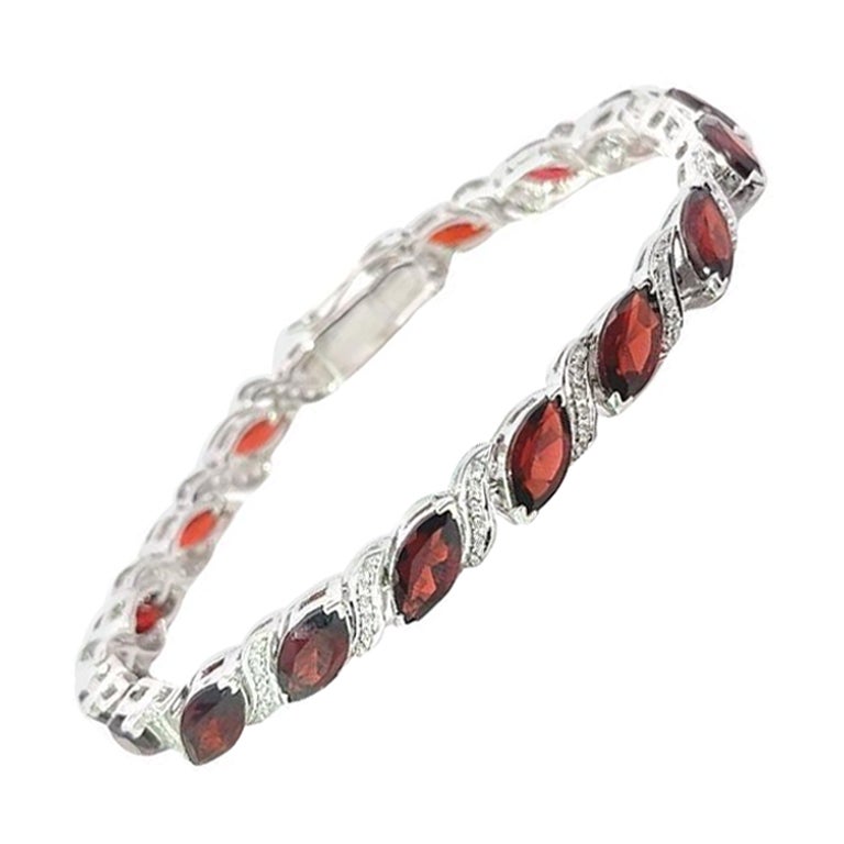 Marquise Cut Deep Red Garnet Tennis Bracelet 925 Sterling Silver Jewelry for Mom For Sale