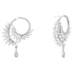 Art Deco Style Zirconia Leaf Climber Drop Stud Earrings in Silver for Mom