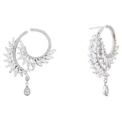 Clous d'oreilles pendantes Art déco en argent sterling avec feuilles de zirconia pour mère