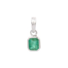 Dainty Green Emerald Gemstone Solitaire Pendant for Mom Gift in 925 Silver