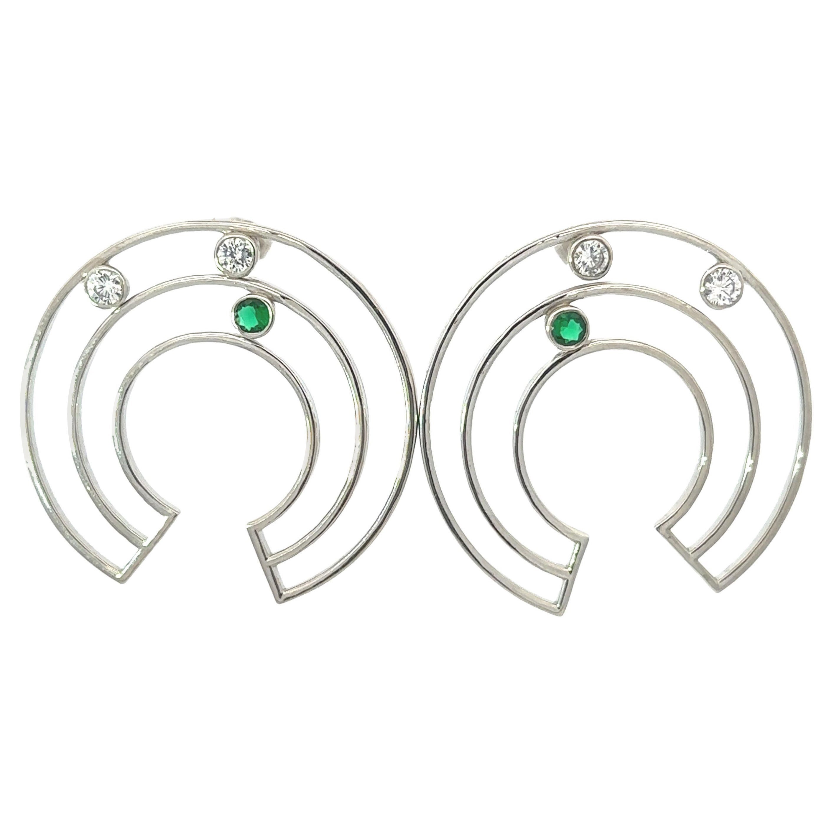 Art Deco Style Cubic Zirconia Circle Stud Earrings in Silver Jewelry for Mom For Sale