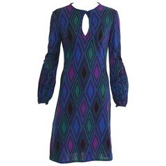 Retro 1970s KEN SCOTT Abstract Geometric Print Jersey Dress