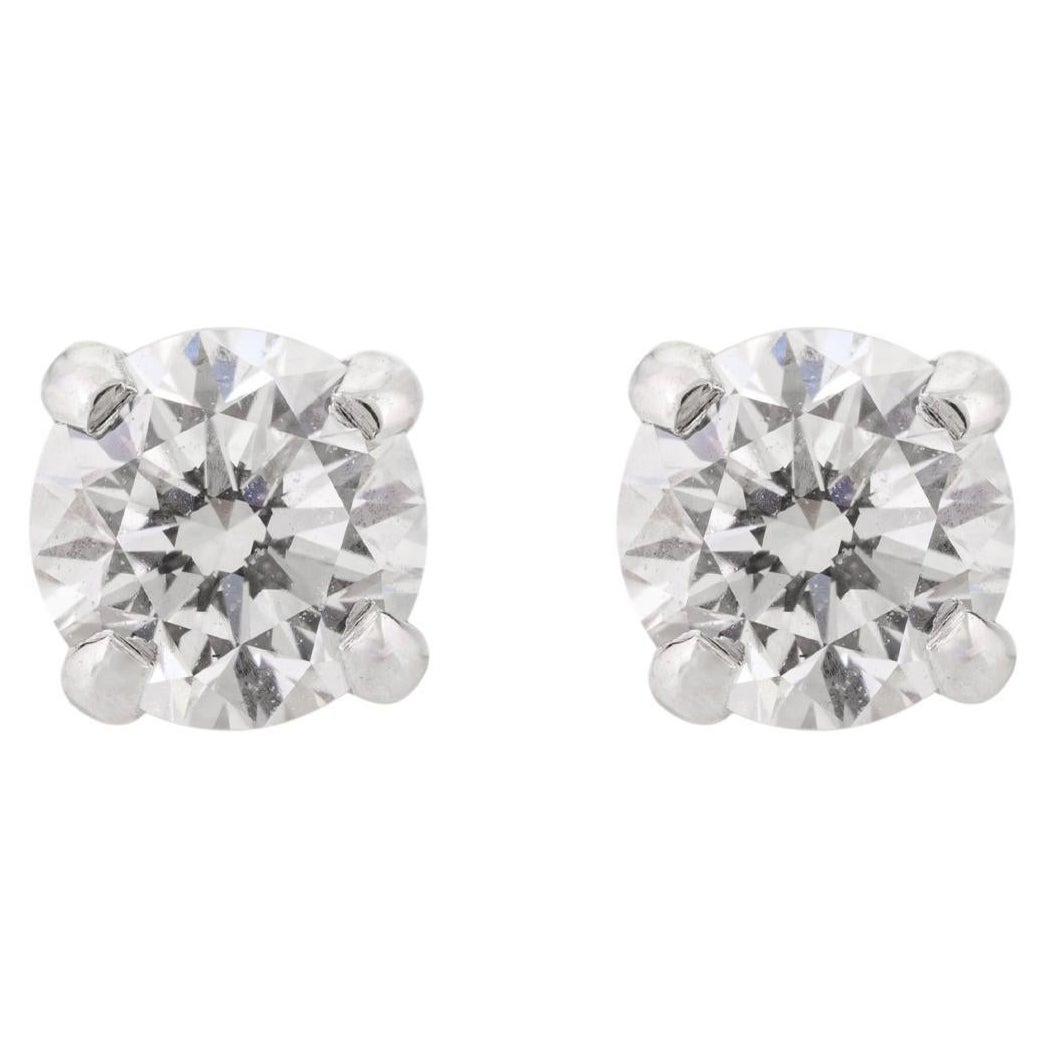 Handmade Moissanite Round Cut Stud Earring in 14k Solid White Gold for Women For Sale