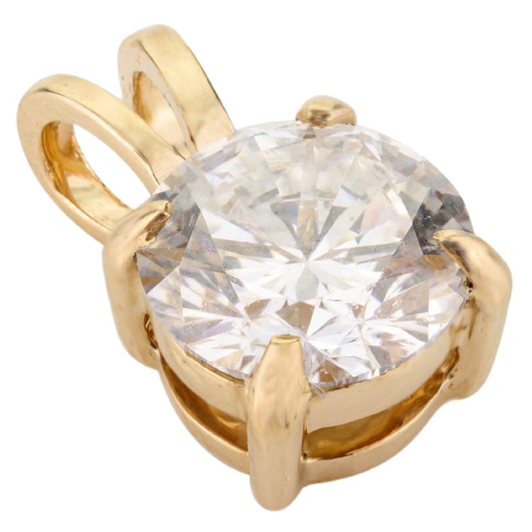 Round Moissanite Brilliant Solitaire Pendant in 14k Solid Yellow Gold for Mom For Sale