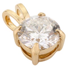 Round Moissanite Brilliant Solitaire Pendant in 14k Solid Yellow Gold for Mom
