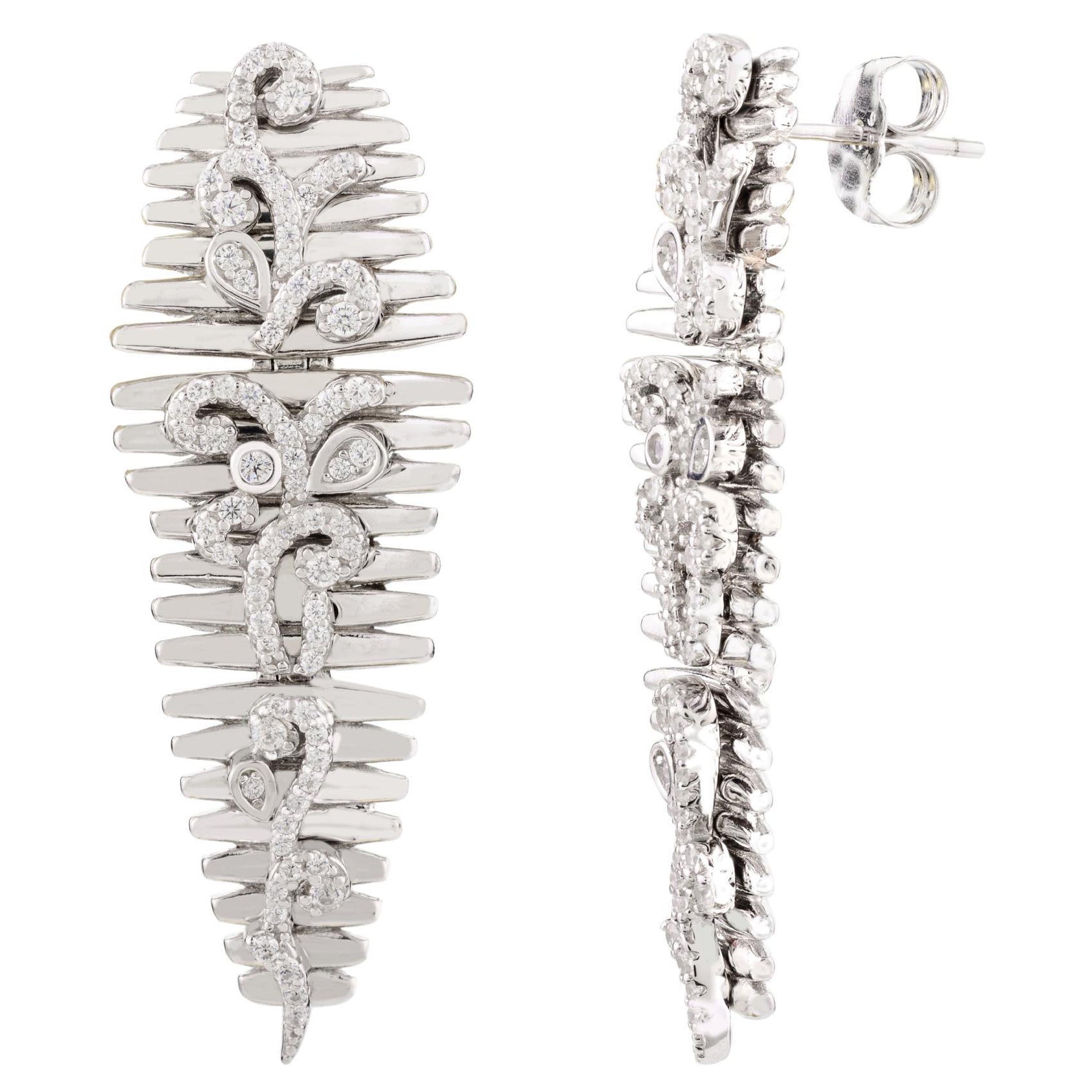 925 Silver Zircon Feather Partywear Dangle Earrings Fashion Jewelry for Mom Gift For Sale