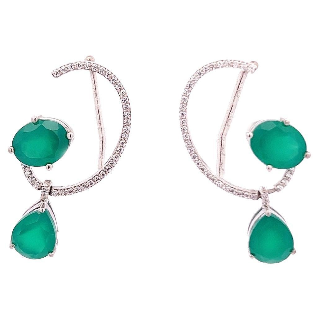 Green Zircon Pushback Cuff Earrings in 925 Sterling Silver Gift for Mom Jewelry
