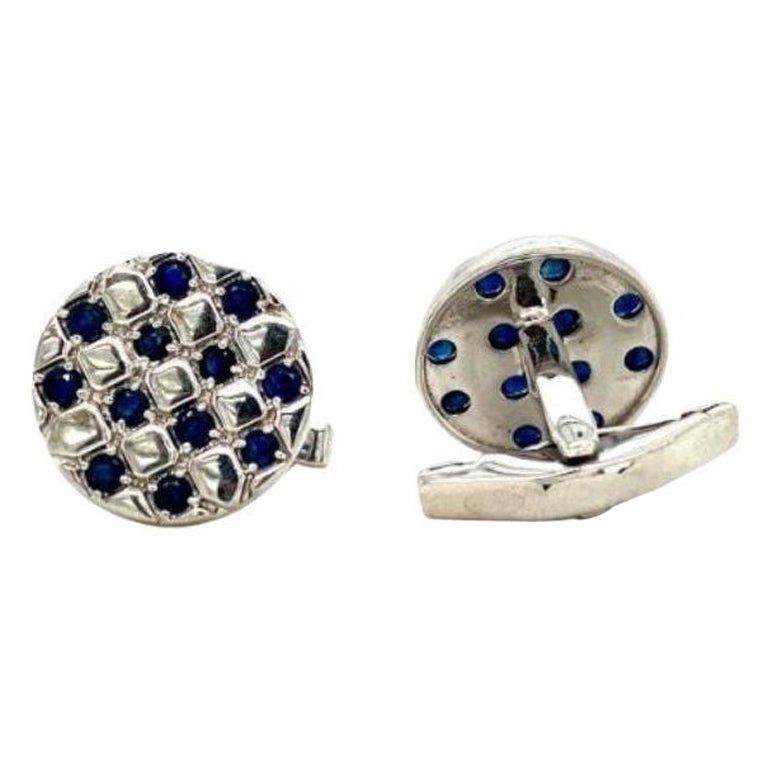 Antike Manschettenknöpfe mit rundem blauem Saphirkaro aus 925er Sterlingsilber
