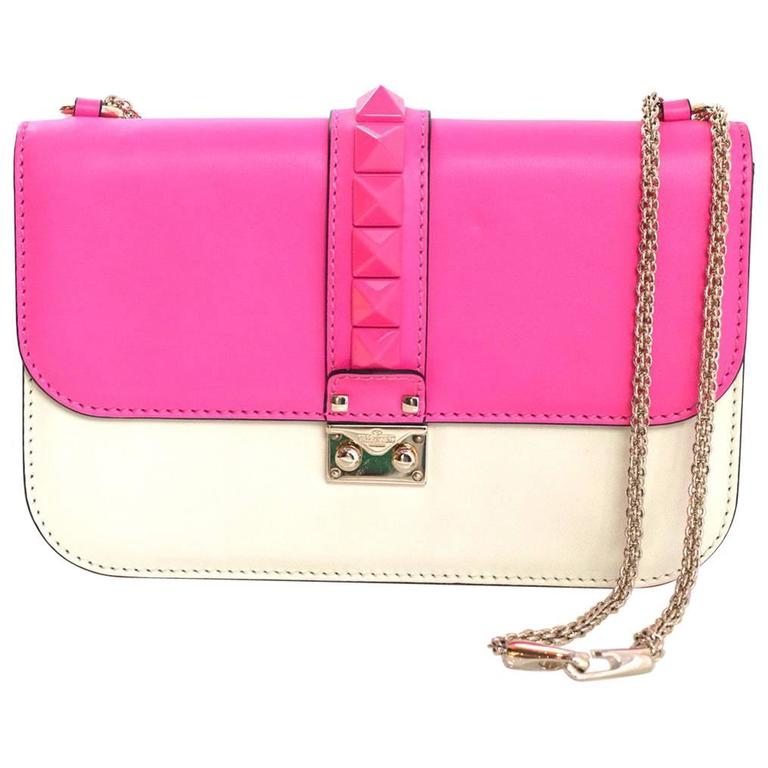 Valentino Pink and Cream Leather Rocklock Medium Rockstud Flap Bag rt ...