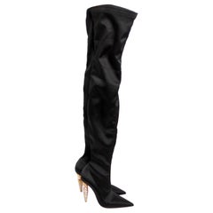 Christian Louboutin Black Silk Lipstrass Thigh-High Boots