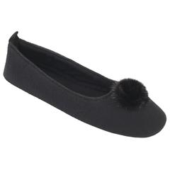 LORO PIANA "Odette" Black Cashmere Mink Pompom Ballerina Slippers Size 37