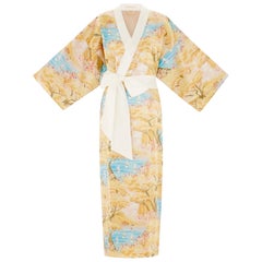 NEU Olivia von Halle Pastellfarbenes Seidenkleid mit Pastelldruck und Kimono Robe OS