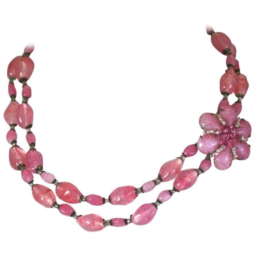 Miriam Haskell Pink Pate de Verre Bead Necklace For Sale