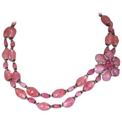Miriam Haskell Pink Pate de Verre Bead Necklace