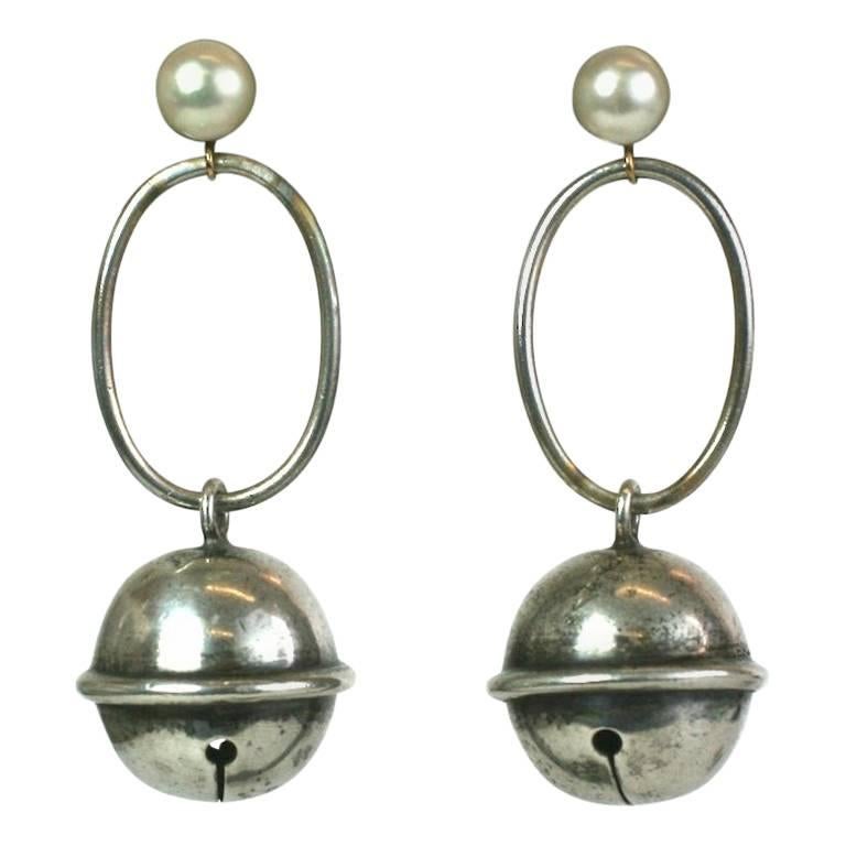 Cultured Pearl Bell Earrings, SdesR by Studio VL For Sale