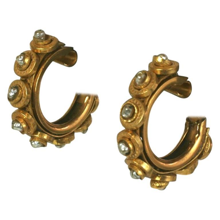 Miriam Haskell Pearl and Gilt Hoop Earclips For Sale