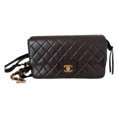Chanel Chocolate Brown Lambskin Leather Shoulder Flap Blackpack Vintage Gold HW