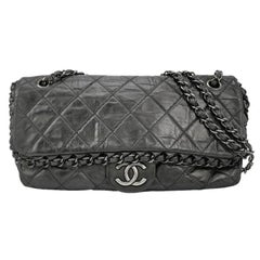 Chanel Chain Me Chain Around Medium Flap Bag Shiny Black Calfskin Leather, 2012