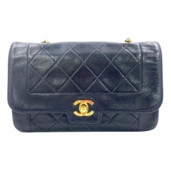 Chanel Diana CC Flap Bag Small Vintage Black Lambskin Leather with 24k Gold HW