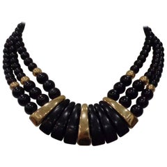 Retro Napier Black Gold Stone Necklace