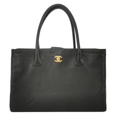 Chanel Cerf Executive Black Caviar Leather Handbag Gold Hardware